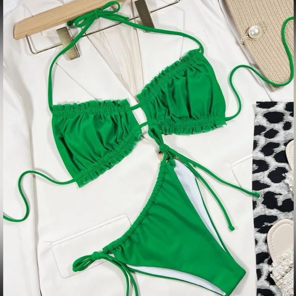 SHEIN Other - NWOT SHEIN Frill Trim Drawstring Ruched Bikini Swimsuit M